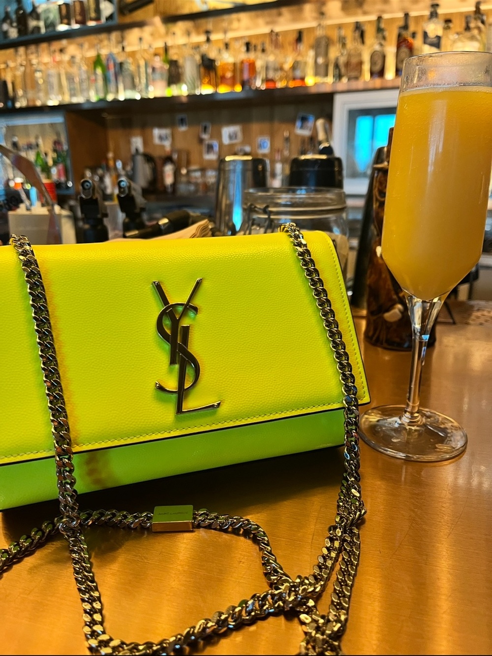 Saint Laurent Neon Yellow Kate Shoulder Bag, Mediun